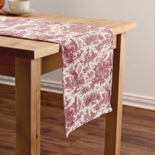 Vintage Rustic Farm French Toile_Red  Tan Long Table Runner