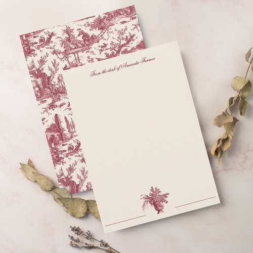 Vintage Rustic Farm French Toile_Red  Tan Note Card