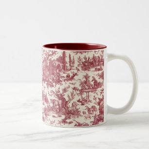 Vintage Rustic Farm French Toile-Red & Tan Two-Tone Coffee Mug