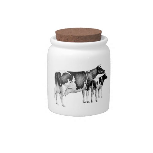 Vintage Rustic Farmhouse Black White Cow Calf Candy Jar