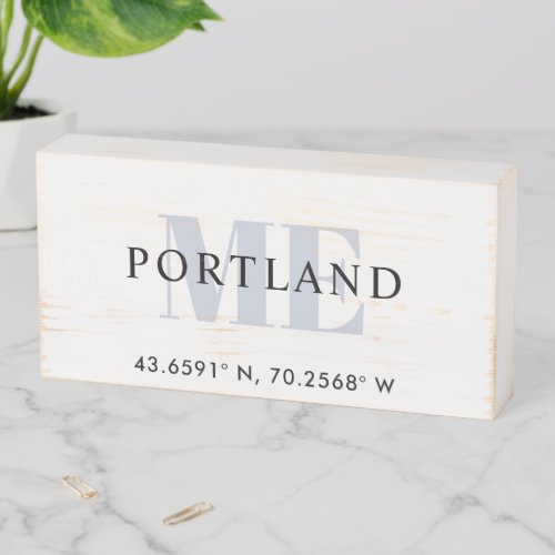 Vintage Rustic Farmhouse Custom City Coordinates Wooden Box Sign