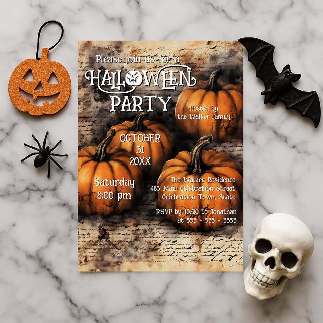Vintage Rustic Farmhouse Pumpkin Halloween Party Invitation (Creator Uploaded)