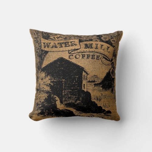 Vintage Rustic Faux Burlap Coffee Sack Template 2 Throw Pillow