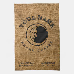 Vintage Rustic Faux Burlap Coffee Sack Template Kitchen Towel