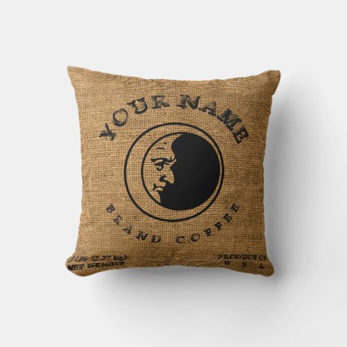 Vintage Rustic Faux Burlap Coffee Sack Template Throw Pillow