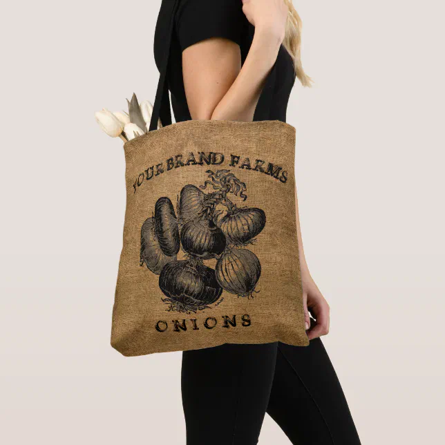 Vintage Rustic Faux Burlap Onion Sack Template Tote Bag Zazzle