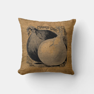 Vintage Rustic Faux Burlap Onion Sack Throw Pillow