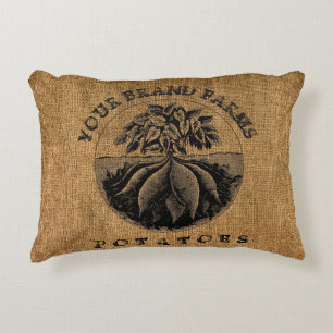 Vintage Rustic Faux Burlap Potato Sack Template Accent Pillow