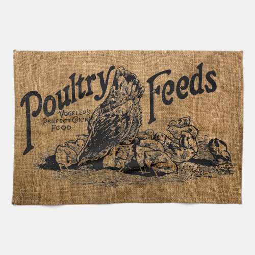 Vintage Rustic Faux Burlap Poultry Feed Sack Kitchen Towel