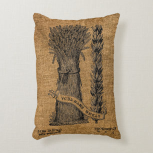 Vintage Rustic Faux Burlap Wheat Sack Template 2 Accent Pillow