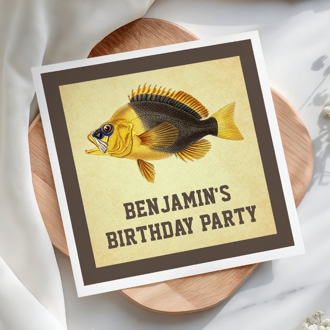 Vintage Rustic Fishing Birthday Party Paper Napkins (Creator Uploaded)