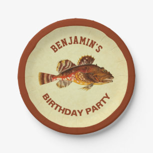 Vintage Rustic Fishing Birthday Party Paper Plates