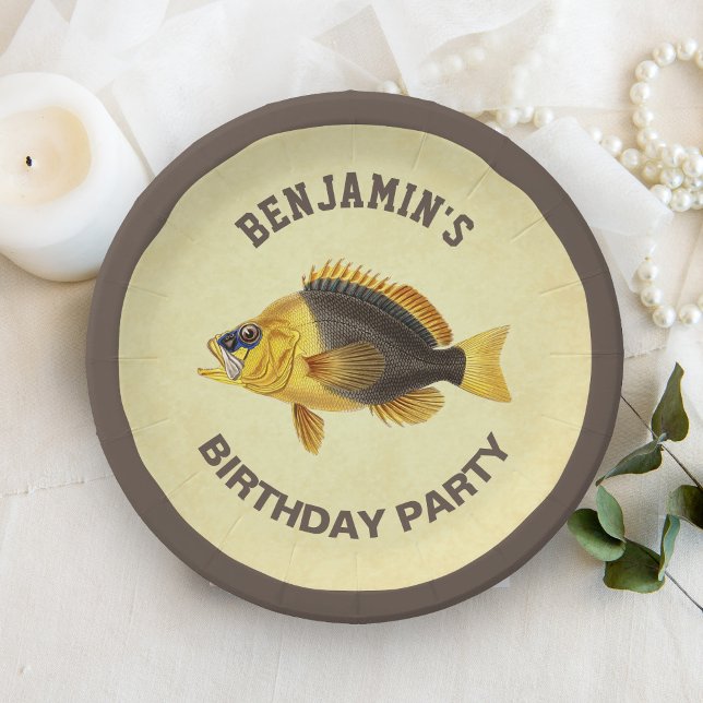 Vintage Rustic Fishing Birthday Party Paper Plates (Creator Uploaded)