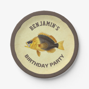 Vintage Rustic Fishing Birthday Party Paper Plates