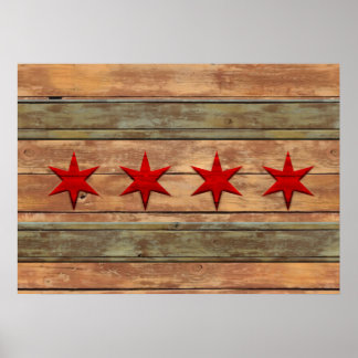 Vintage Rustic Flag of Chicago Poster