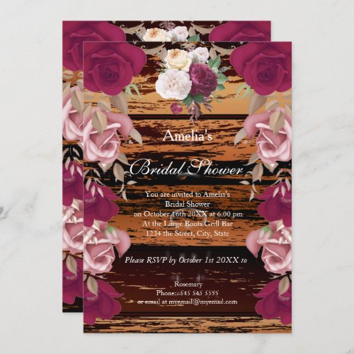 Vintage Rustic Flora Red Pink Bridal Shower 2 Invitation