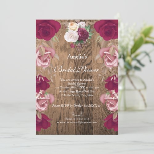 Vintage Rustic Flora Red Pink Bridal Shower  Invitation