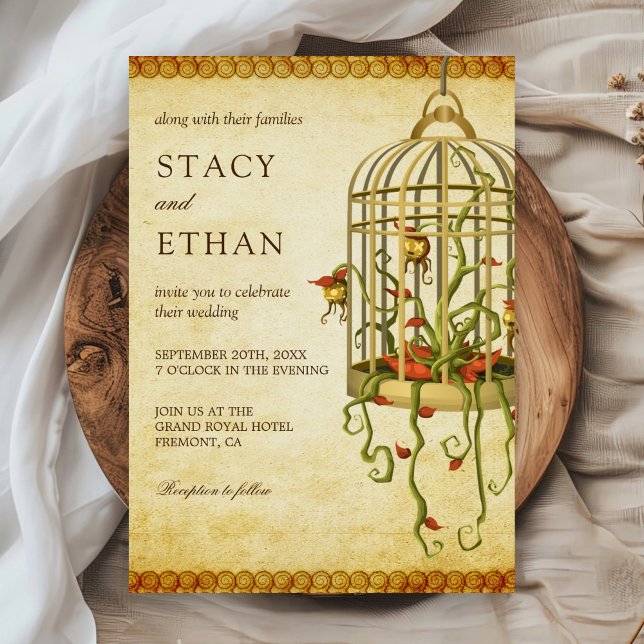 Vintage Rustic Floral Birdcage Wedding Invitation (Creator Uploaded)