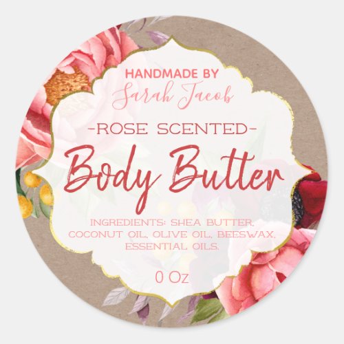 Vintage Rustic Floral Body Butter Kraft Label