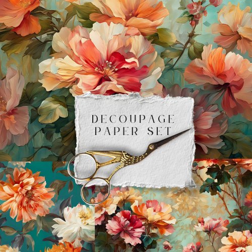Vintage Rustic Floral Botanical Decoupage Wrapping Paper Sheets