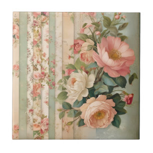 Vintage Rustic Floral Ceramic Tile
