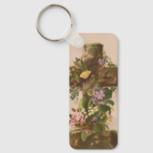 Vintage Rustic Floral Cross, Easter Card, Keychain