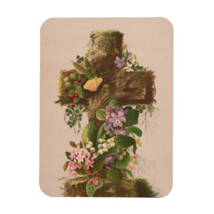 Vintage Rustic Floral Cross, Easter Card, Magnet