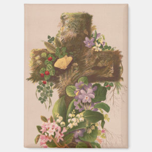 Vintage Rustic Floral Cross, Easter Card, Magnet