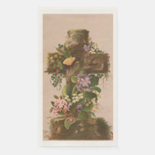 Vintage Rustic Floral Cross, Easter Card, Paper Guest Towels