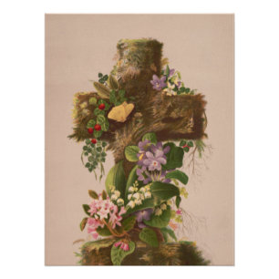 Vintage Rustic Floral Cross, Easter Card, Poster
