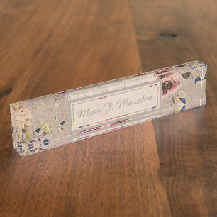 Vintage Rustic Floral Desk Name Plate