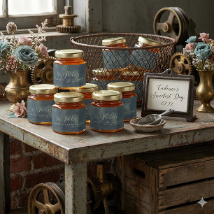 Vintage Rustic Floral Dusky Teal Bridal Shower Honey Jar Favors