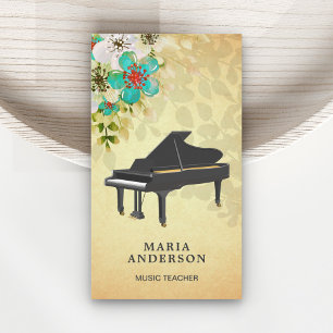 Vintage Rustic Floral Grand Piano Musician Pianist Business Card