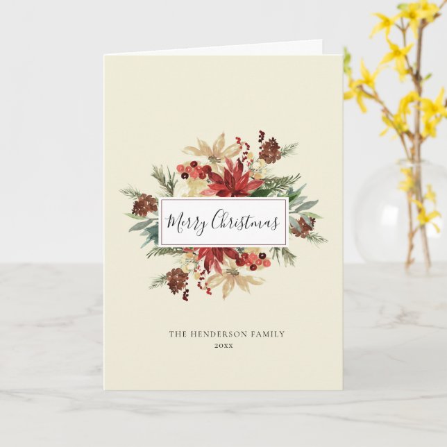 Vintage Rustic Floral Merry Christmas Holiday Card (Yellow Flower)