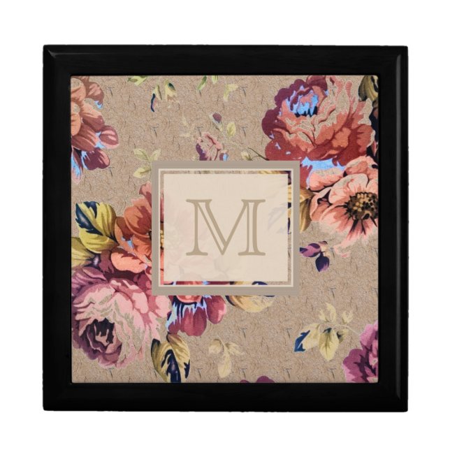 Vintage Rustic Floral Monogram Gift Box (Front)
