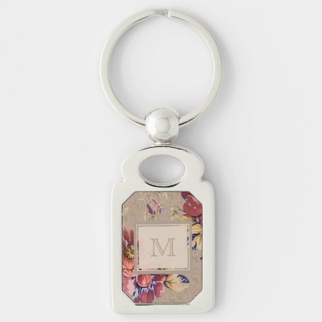 Vintage Rustic Floral Monogram Keychain (Front)