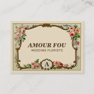 Vintage Rustic Floral Monogram Wedding Florist Business Card