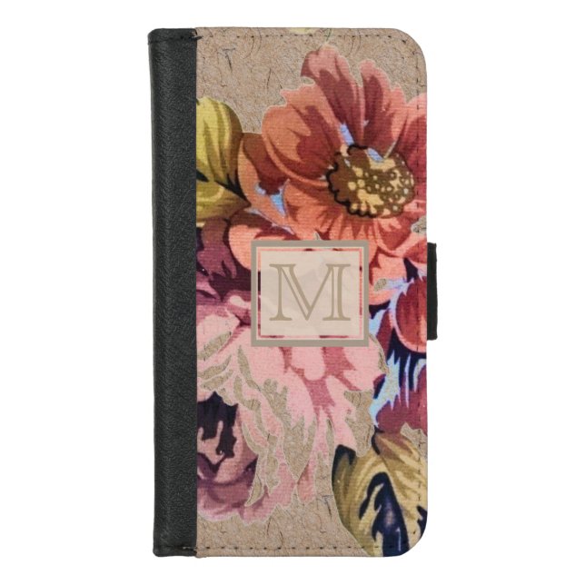 Vintage Rustic Floral Monogrammed iPhone Wallet Case (Front)