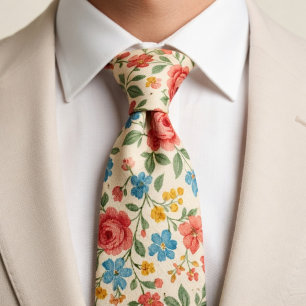 Vintage Rustic Floral  Neck Tie