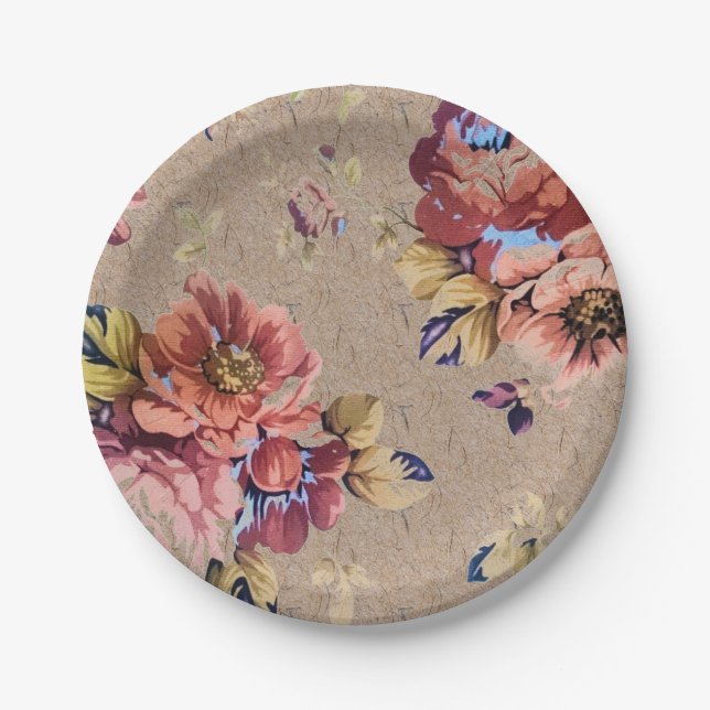 Vintage Rustic Floral Paper Plates (Front)