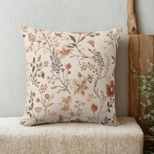 Vintage Rustic Floral Pattern on Cream Throw Pillow