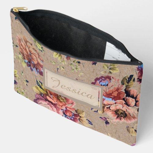 Vintage Rustic Floral Personalised Accessory Pouch