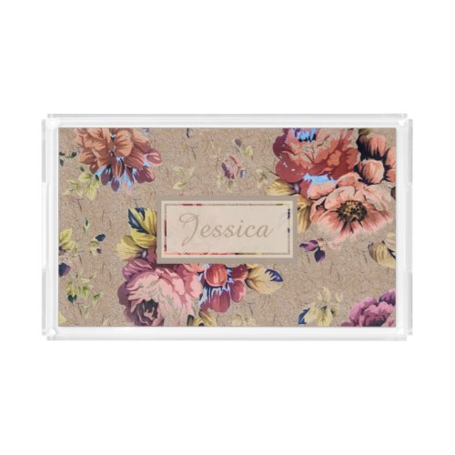 Vintage Rustic Floral Personalised Acrylic Tray