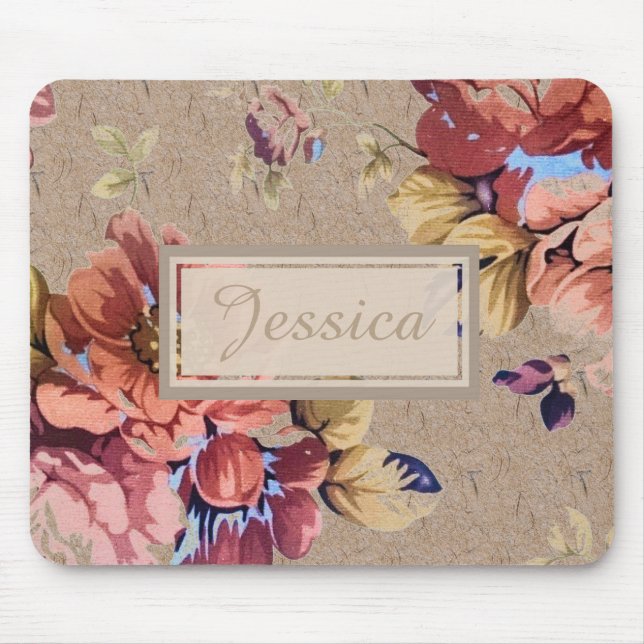 Vintage Rustic Floral Personalised Mouse Pad (Front)