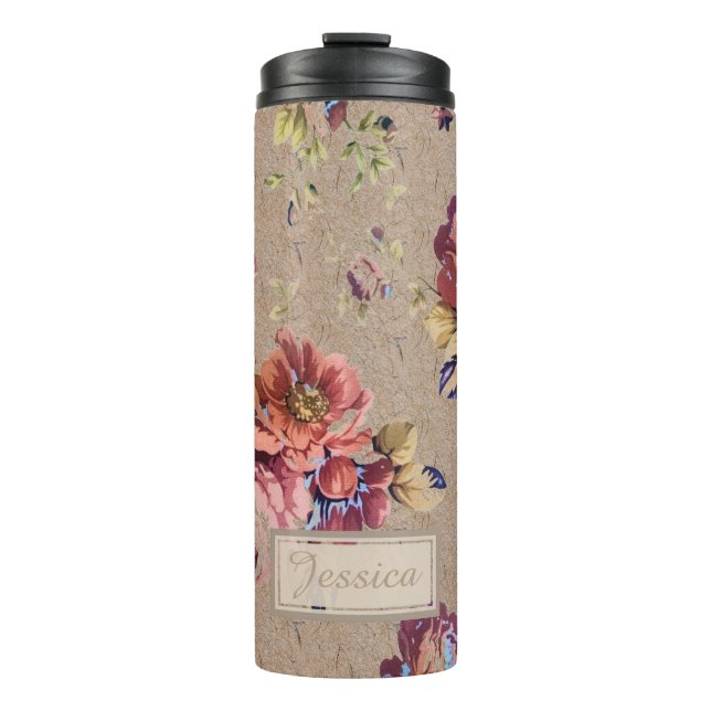 Vintage Rustic Floral Personalised Thermal Tumbler (Front)