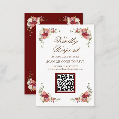 Vintage Rustic Floral QR Code RSVP Wedding Website Enclosure Card