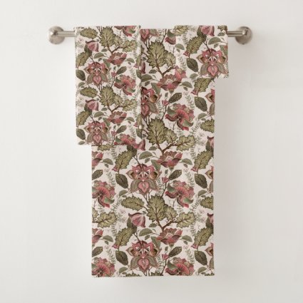 Vintage Rustic Floral Shower Curtain Bath Towel Set