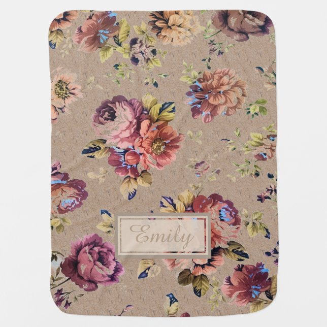 Vintage Rustic Floral Swaddle Blanket (Front)