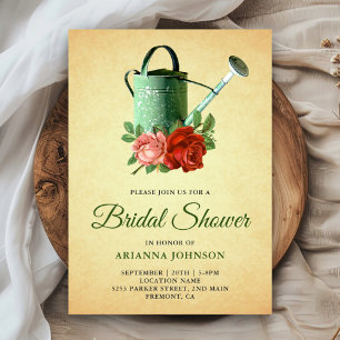 Vintage Rustic Floral Watering Can Bridal Shower Invitation