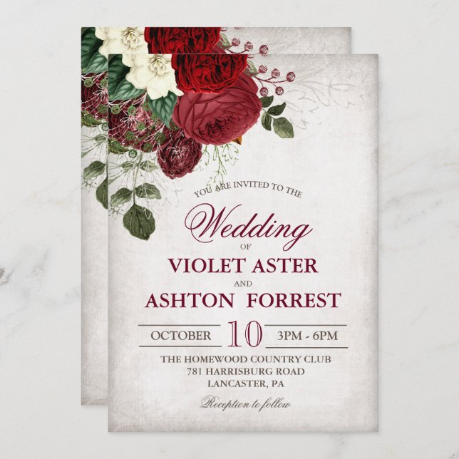 Vintage Rustic Floral Wedding Invitation (Front/Back)